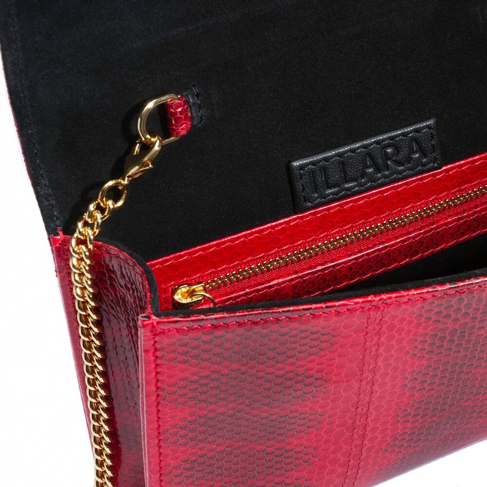 Snakeskin and Ostrich Crossbody Bag - Red - Picture 2 of 6